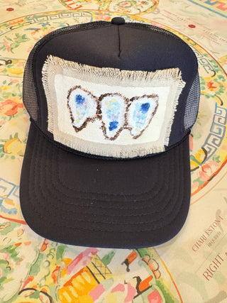 Navy Oyster Trucker Hat, Cream Patch