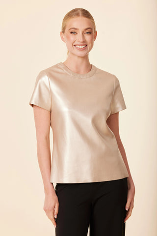 Metallic Vegan Leather Top, Gold