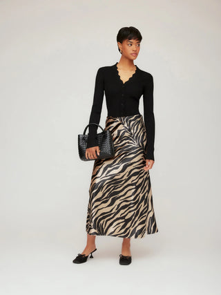 Evy Velvet Side Slit Bias Skirt, Zebra
