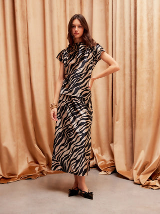 Evy Velvet Side Slit Bias Skirt, Zebra