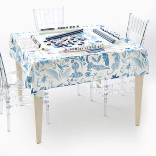 Blue Instructional Mahjong Tablecloth