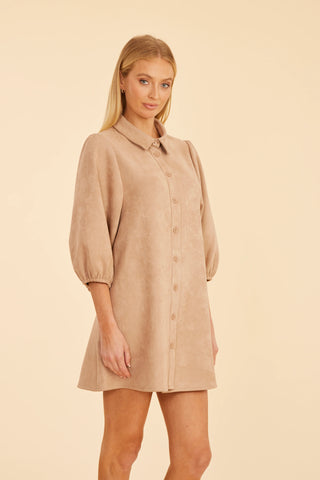 Faux Suede Puff Sleeve Dress, Camel