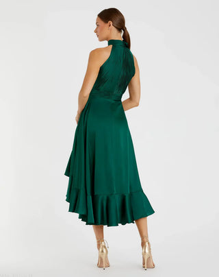 Green Halter Flower Ruffled Midi Dress