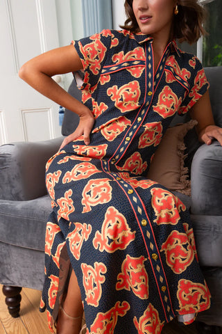 Iva Midi, Navy/Coral