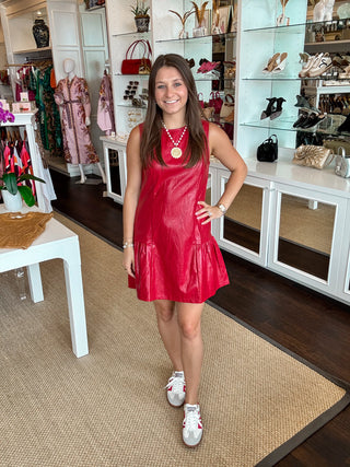 Flounce Hem Sleeveless Dress, Red