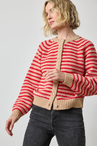 Button Front Striped Cardigan