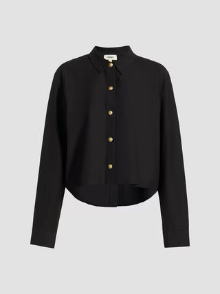 Cosette Crop Hi Low Shirt, Black/Gold Wax Stamp