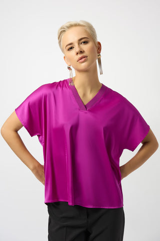 V-neck Satin Pullover, Cosmos