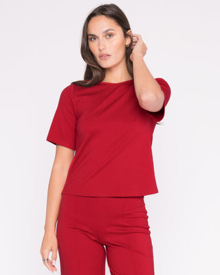 Ponte Knit Extended Short Sleeve, Red