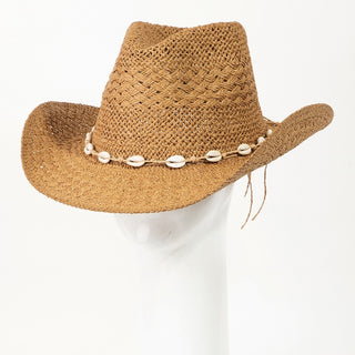 Straw Braid Cowrie Shell Cowboy Hat