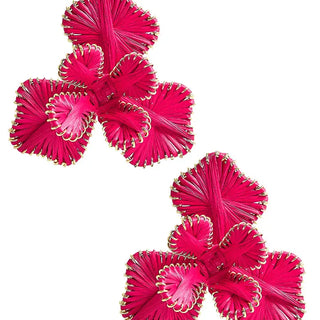Kaia - Raffia Flower Earring Hot Pink