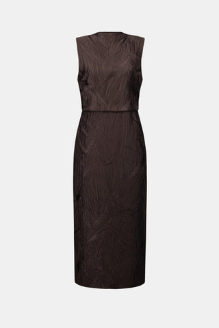 Pleated Satin Sleeveless Midi Dress, Mocha