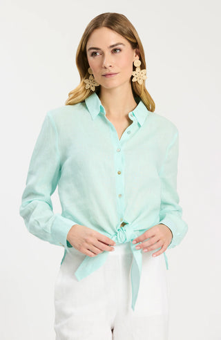 Amara Linen Top, Aqua
