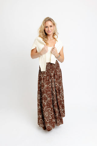 Bandana Smock Tier Maxi Skirt, Brown