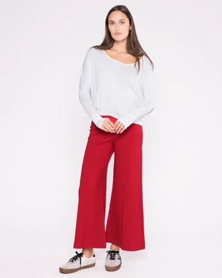 Ponte Knit Cropped Wide Leg Pant , Red