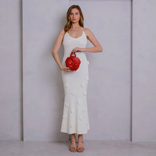 Monroe Red Flower Top Handle Bag