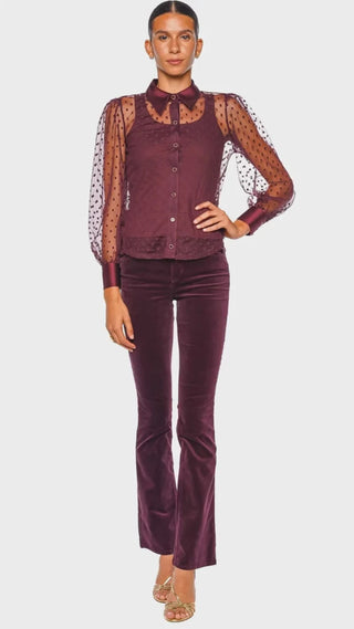 Sophie L/S Blouse, Deep Sangria Swiss Dot