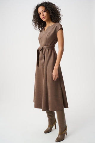 V-neck Belted Midi Dress, Mink
