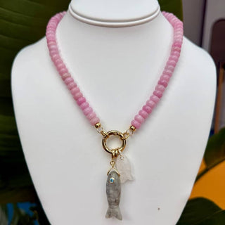 Pink Beaded + Multi Fish Necklace