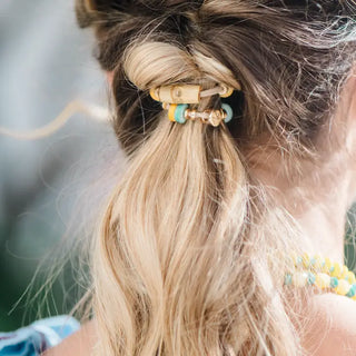 Bamboo Hair Tie Set, Turquoise/Yellow