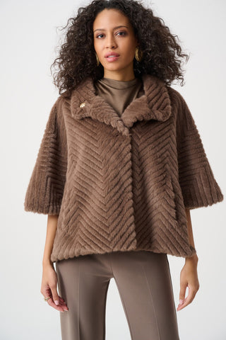 Short Chevron Faux Fur Cape, Mink