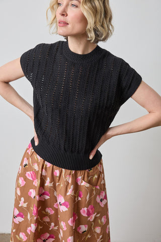 Novelty Stitch Wedge Sweater, Black