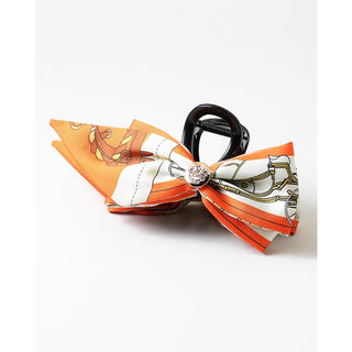 Silk Scarf Hair Clip, Ivory/Orange