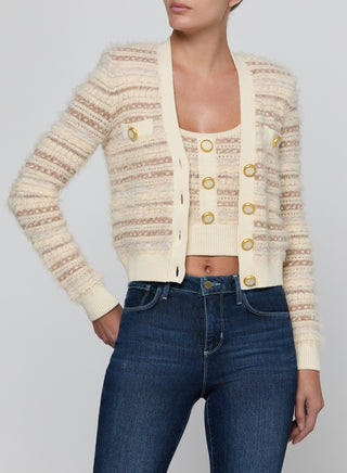 Ariadne Mixd Stitch Cardi, Ecru