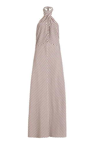 Amore Halter Dress, Brown Stripes