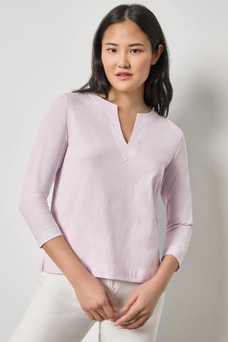 Side Slit Split Neck Top, Lavender