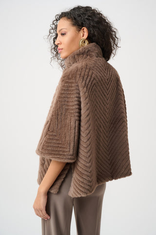 Short Chevron Faux Fur Cape, Mink