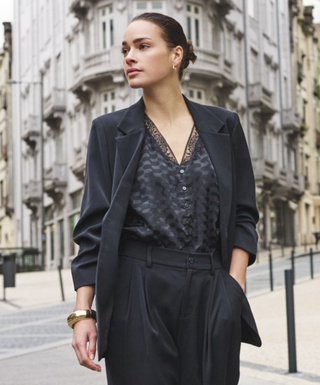 Gathered Sleeve Blazer, Black