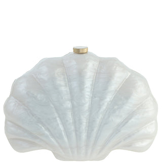 Acrylic Shell Evening Clutch, Pearl