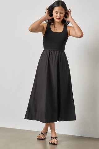 Mixed Media Scoop Neck Dress, Black