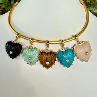 Gold Collar Necklace + Brown Heart Pendant