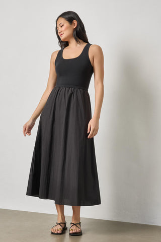 Mixed Media Scoop Neck Dress, Black