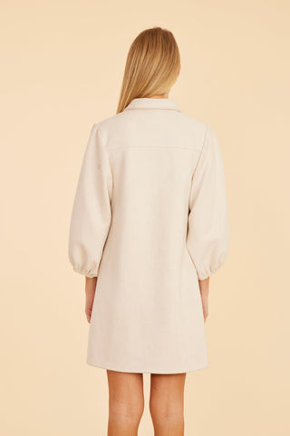 Faux Suede Puff Sleeve Dress, Cream