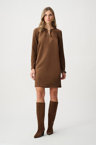 Embellished Mini Shift Dress, Brown