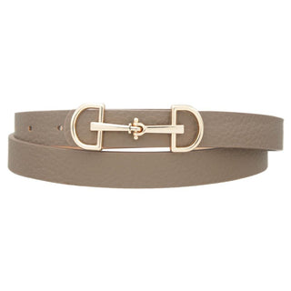 D Ring Horse Bit Buckle Skinny Belt, Dark Taupe