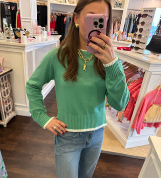 Varsity Cotton Crewneck, Retro Green/Ivory