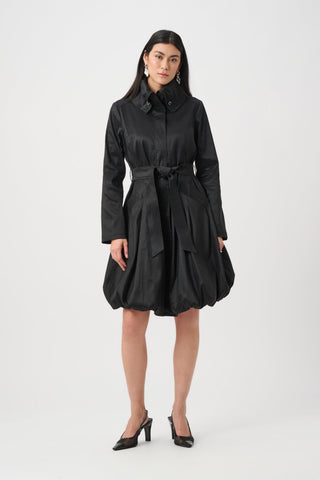 Taffeta Belted Fit & Flare Balloon Coat