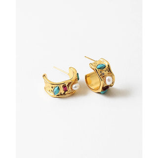 Turquoise Pearl Vintage Hoops