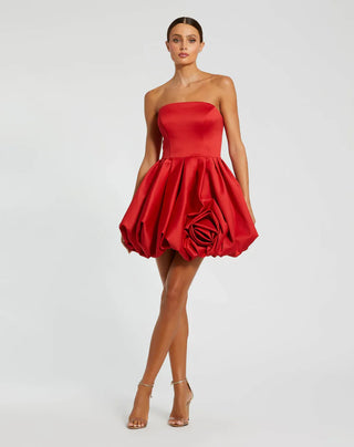 Red Strapless Mini Dress With Rose