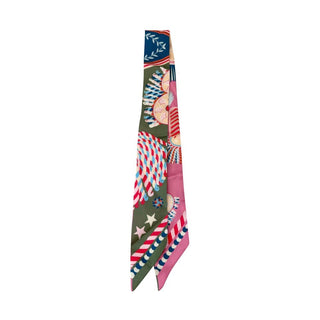 Knotted Print Scarf Necklace -  Olive & Pink