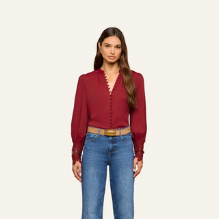 Ava Lace Cuff Blouse, Syrah