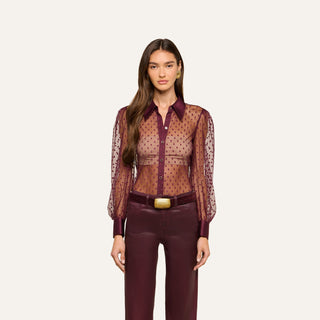 Sophie L/S Blouse, Deep Sangria Swiss Dot