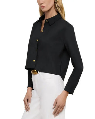 Cosette Crop Hi Low Shirt, Black/Gold Wax Stamp