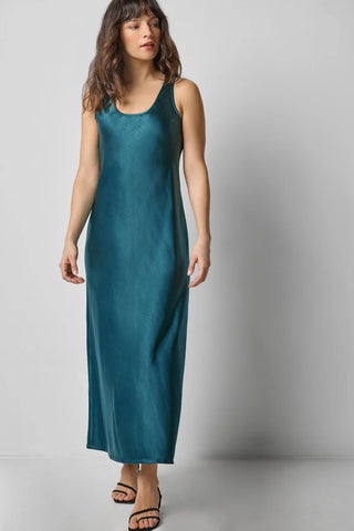 Satin Bias Maxi Dress, Neptune