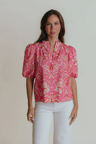 Alix Blouse, Pink Palm