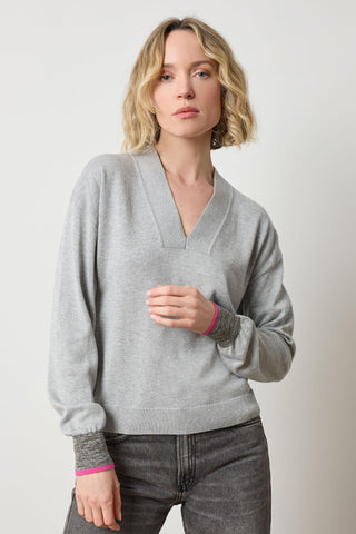 V Neck Sweater, Heather Grey